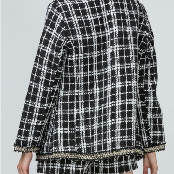 Tweed Plaid suit set jacket with shorts set - Picture 3 of 11